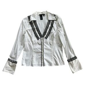 Lace Button Down Collared Top Y2K Office Siren Contemporary Preppy Professional